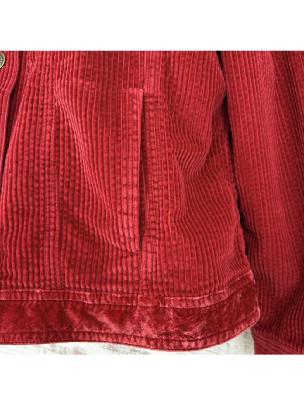 J.Jill Red Corduroy Velvet Trim Button Front Long Sleeve Jacket - Picture 4 of 14